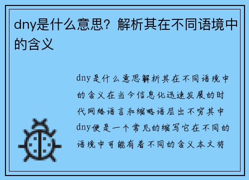 dny是什么意思？解析其在不同语境中的含义